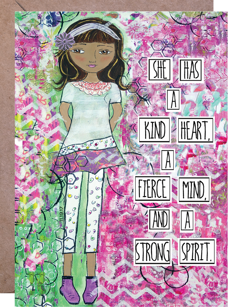 Greeting card for young girls, brown girl card, empowering card for young girls, birthday card for strong girls, art for kind girls.