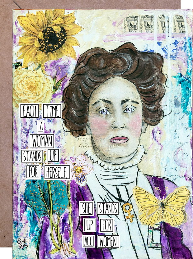 Feminist greeting card, feminist art, emmeline pankhurst, suffrage, suffragette art, equality, feminist gift, girlfriend gift, birthday card for women. Empowering greeting card for girls and women. Historic women greeting card. 