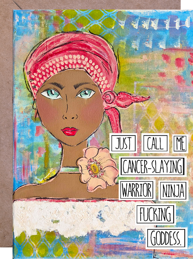 Empowering Support card for woman going through cancer or woman cancer survivor. Celebrate card for woman completing chemo. Inspiring Breast cancer card for woman.