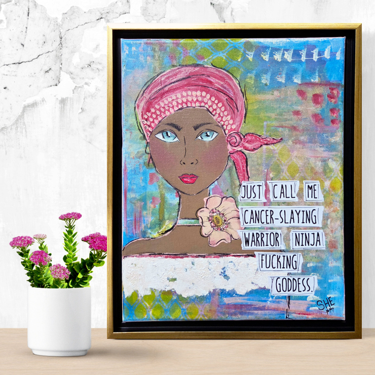 Mixed media art original. Art for Woman with cancer. Motivational art for Cancer survivor. Inspiring art for woman with cancer. Art for strong women with cancer. #HERstory