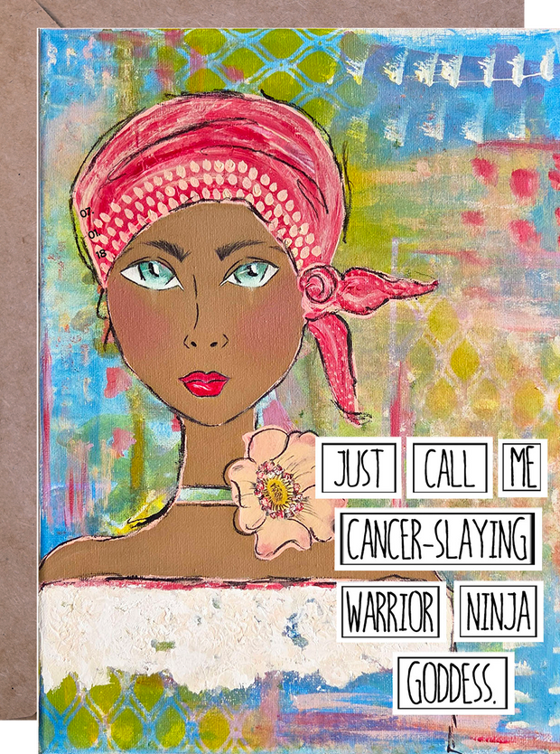 Inspiring card for Women with Cancer or going through chemo. Empowering card for breast cancer survivor. Cancer greeting card for Women. #HERstory.