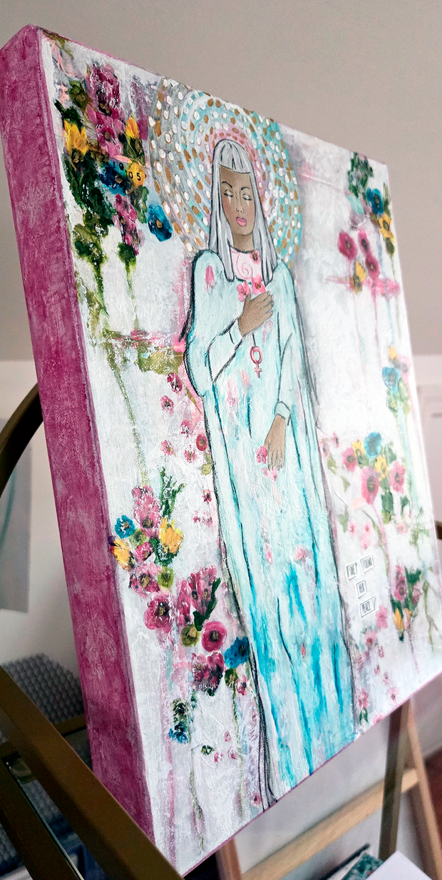 Original mixed media art for Women and Teens. Ladies art. Peace art. Birthday or Holiday gift for Women who long for peace. Spiritual art for Women and Teens. #HERstory