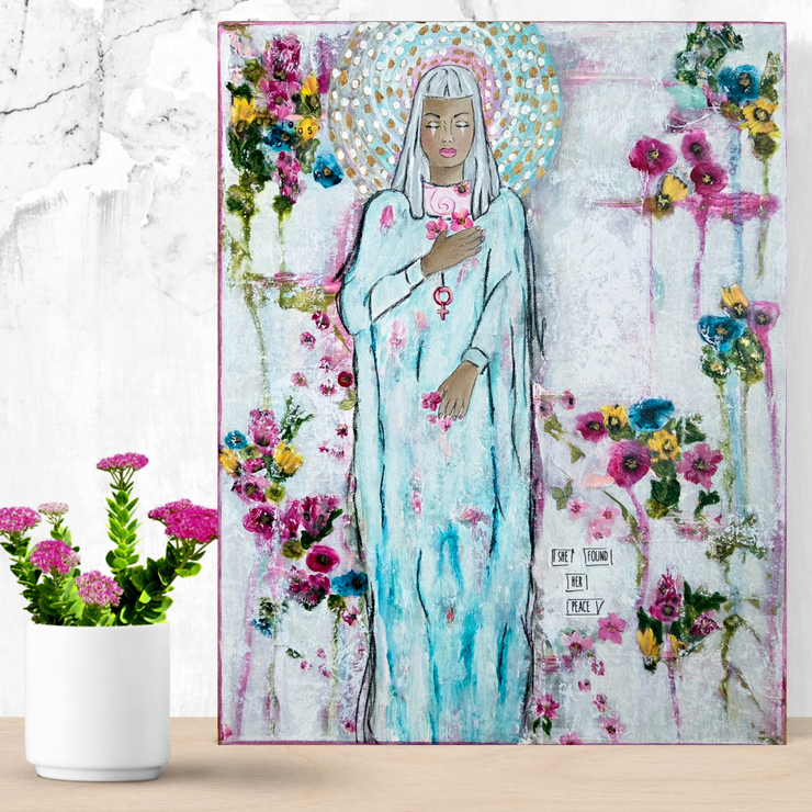Original mixed media art for Women and Teens. Ladies art. Peace art. Birthday or Holiday gift for Women who long for peace. Spiritual art for Women and Teens. #HERstory