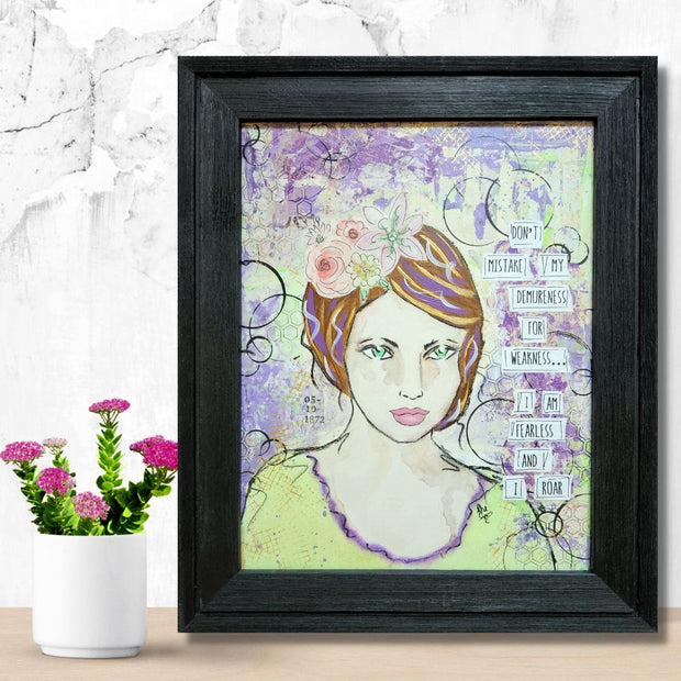 Empowering art for young girls and teens. Graduation gift for girls and teens. Inspiring art for young ladies and girls. Art gift for strong girls. Gift for shy girls and teens. Mixed media art for her. She art. #redefiningshe 