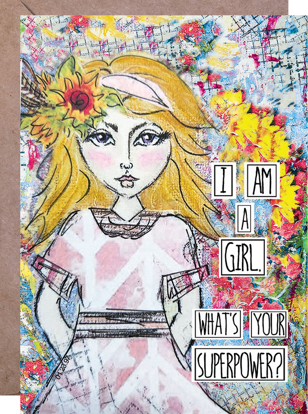 Empowerment greeting card for Girls and Teens. Inspirational greeting card for Girls. Girl Power Greeting Card. Greeting card for little Girls. #redefiningshe #HERstory