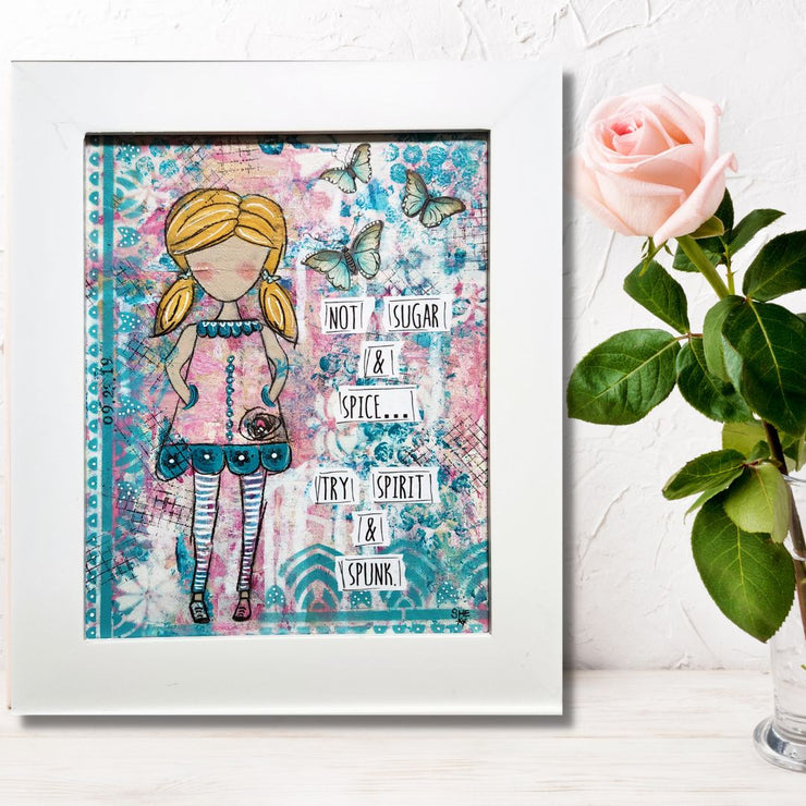 Empowering art for young girls and little girls. Art gift for young girl full of spirit. Gift for spirited girl. Graduation gift for young girl.  Birthday gift for young girl. Gift for spunky girl. Wall art for young girl. #redefiningshe