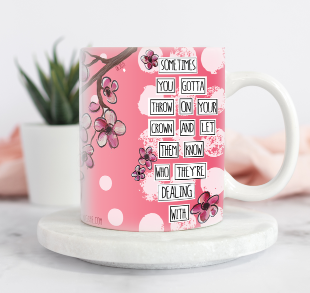 Empowering coffee mug for African American Ladies, Women, and Girls. Feminist Gift. Perfect birthday gift for Black Woman or Teen Girl. Perfect Christmas Gift for Feminist or Her. Gift for Queen. Crown gift.  Black Girl Magic. Cherry Blossom Gift. #HERstory #redefiningshe